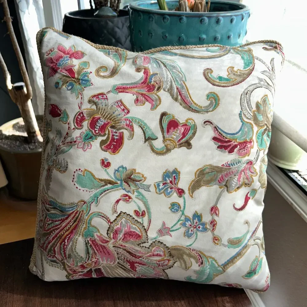 Corded Accent Pillow made w Ralph Lauren Antigua Floral Cotton Fabric